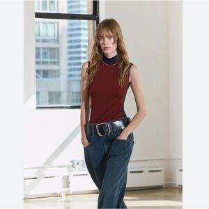 Zara Contrast Topstitched Top